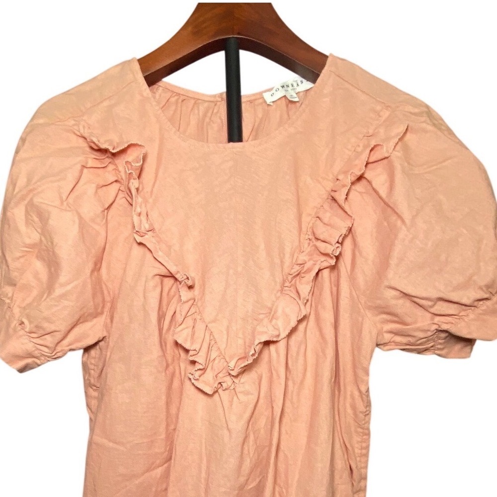 Downeast Peach Linen Cotton Puff Sleeve Ruffle Blouse DB21070015 Womens Medium